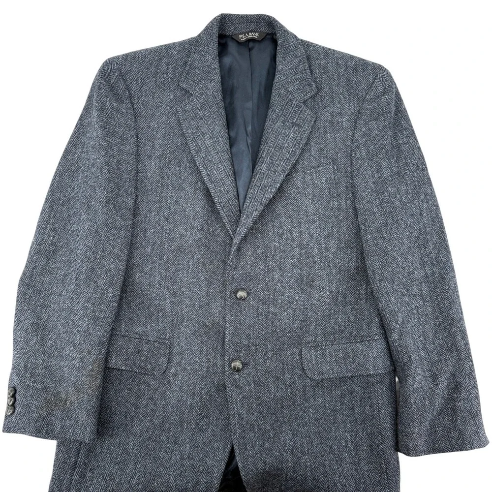 Jos A Bank Harris Tweed Grey Herringbone Wool Blazer Sport Coat 41L Mens Long
